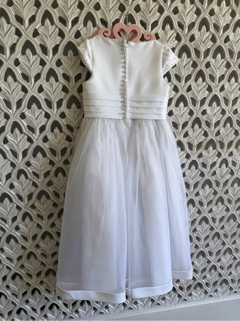David's Bridal White Beaded Bodice Flower Girl Dress - Picture 5 of 7